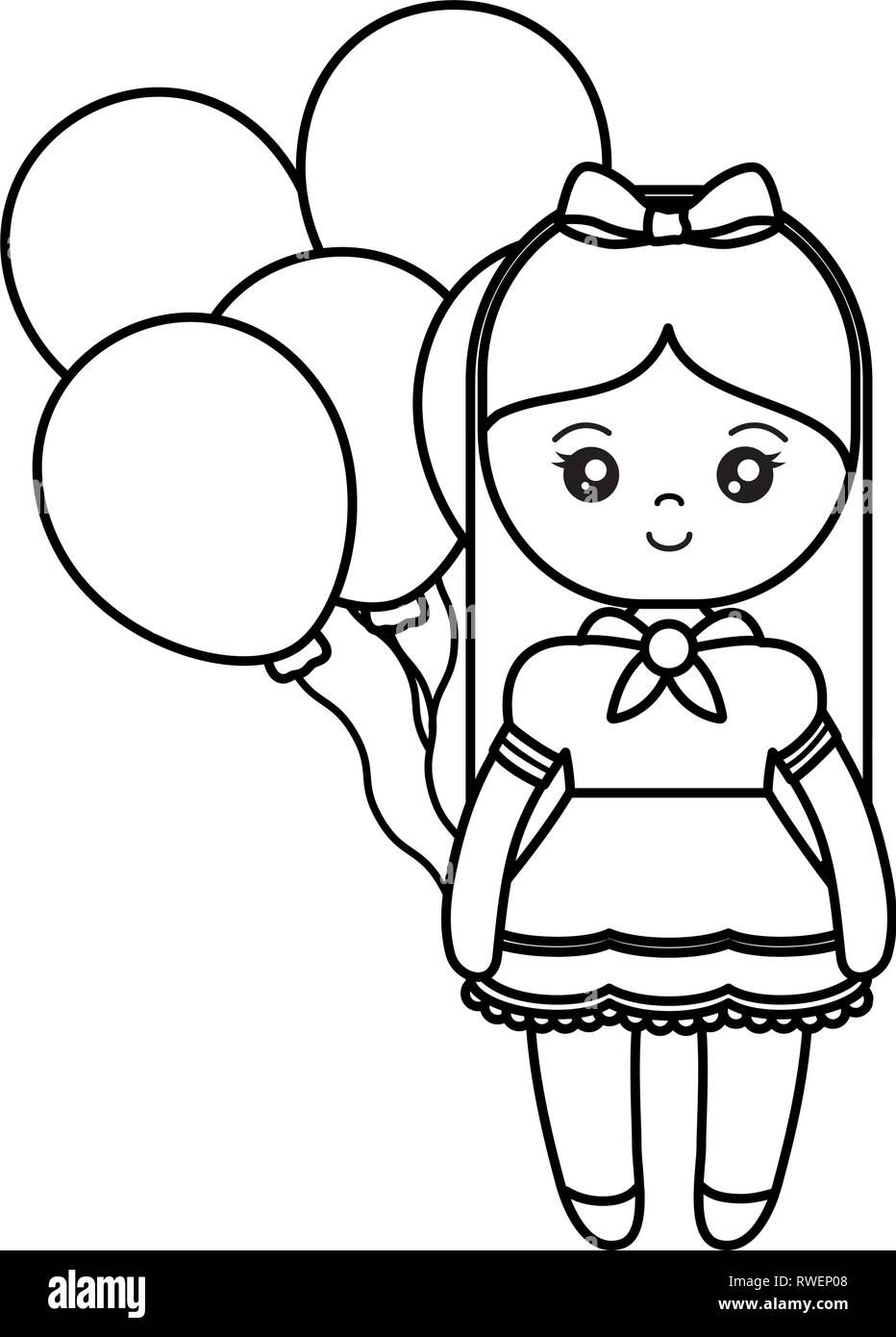 cute and little girl with balloons helium vector illustration design