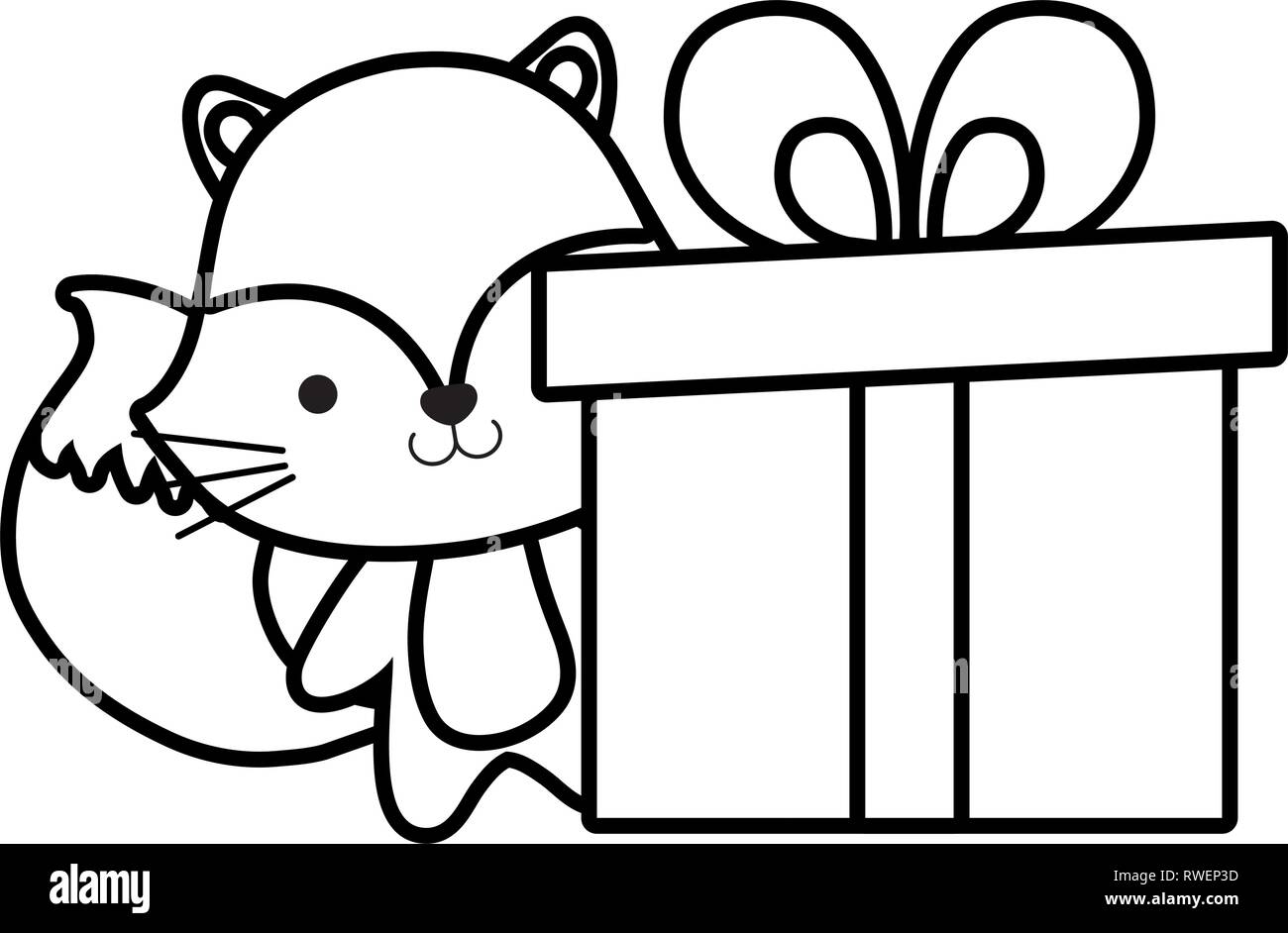 Download cute and little fox with gift vector illustration design ...