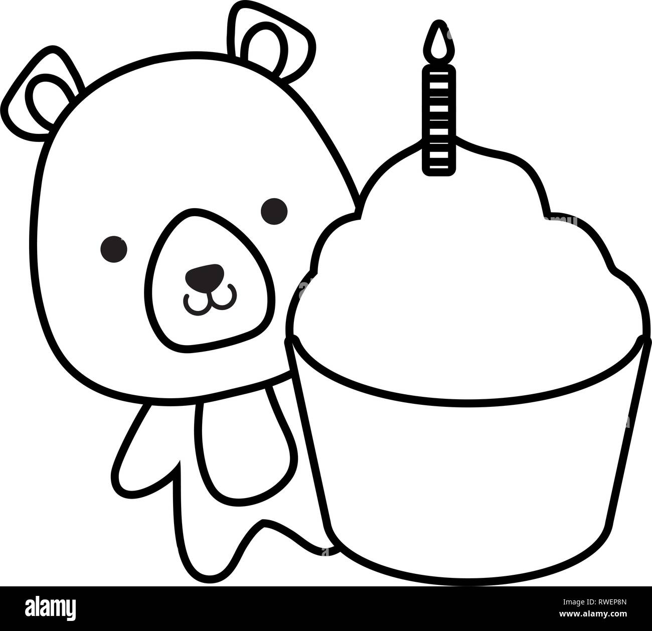 cute and little bear with sweet cupcake vector illustration design
