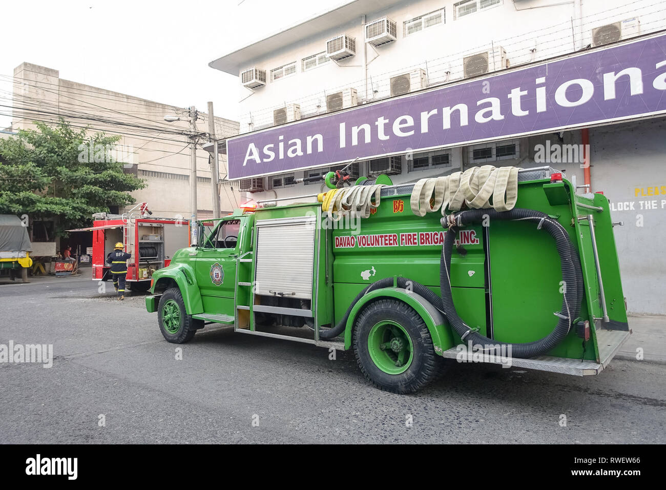 Volunteer Fire Brigade Truck Responding in Davao City, Philippines Stock Photo