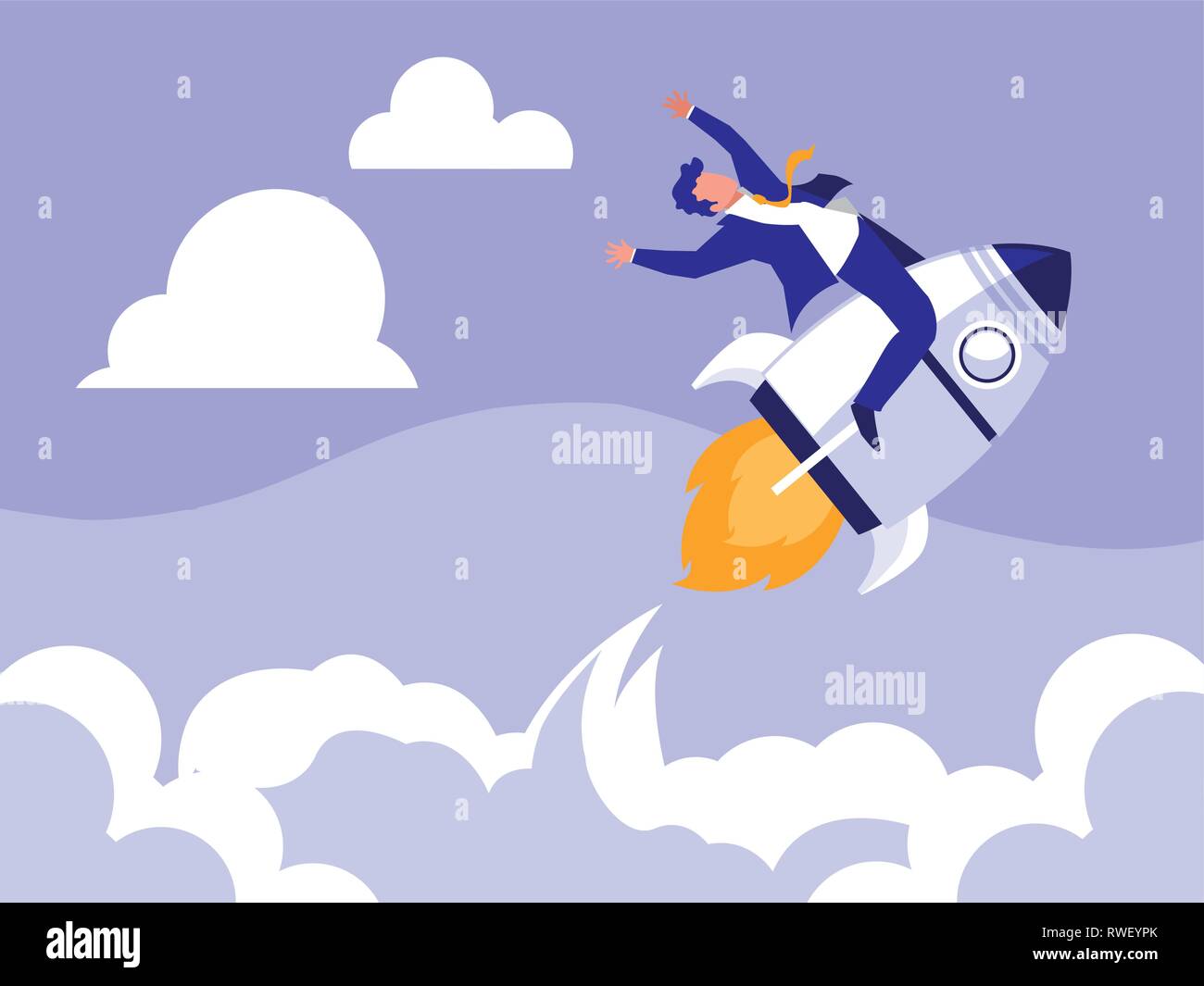successful businessman celebrating in rocket vector illustration design ...