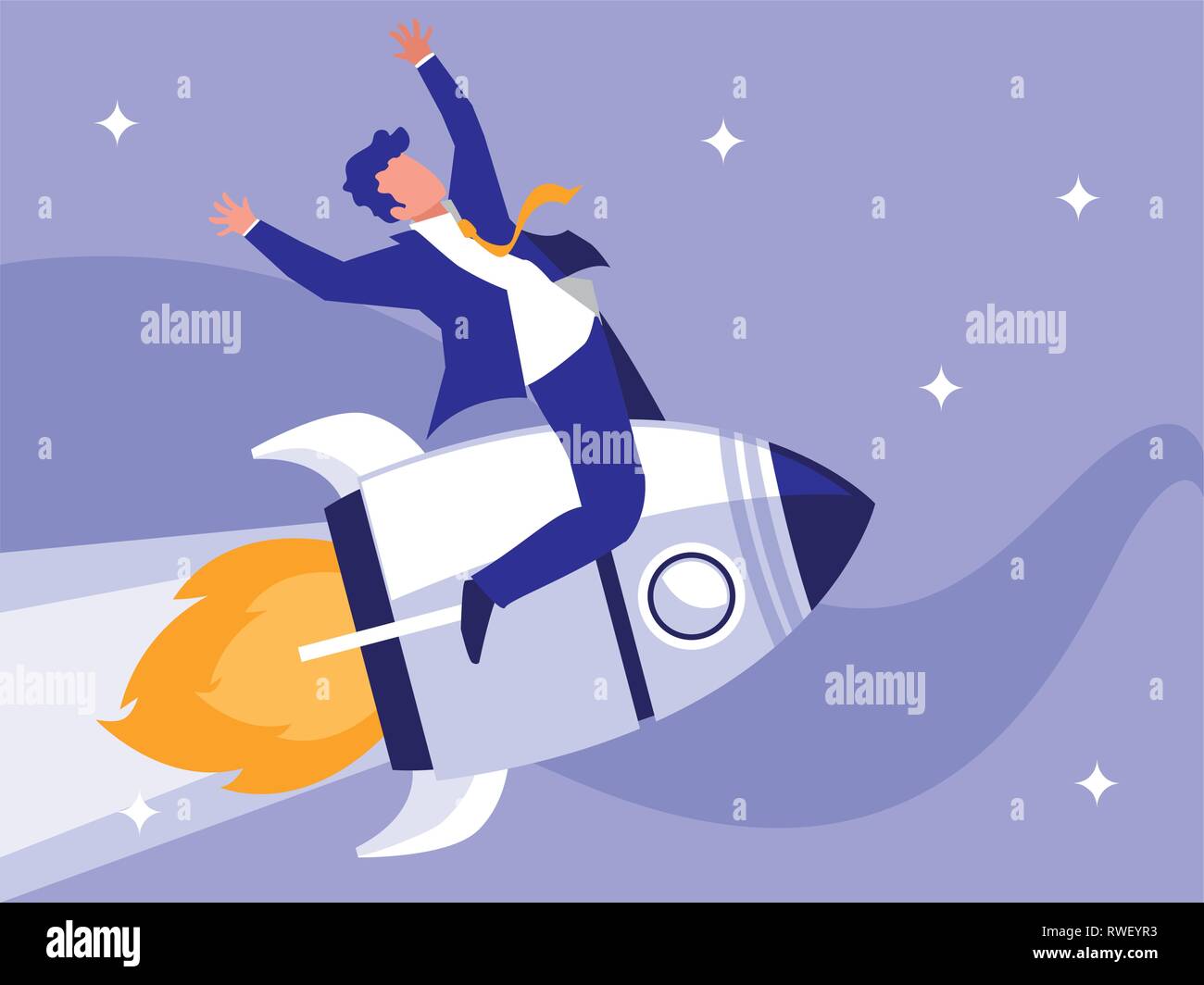successful businessman celebrating in rocket vector illustration design ...