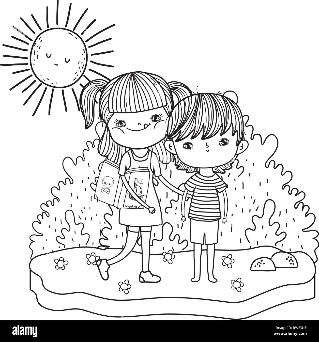 little kids couple in the landscape Stock Vector Image & Art - Alamy