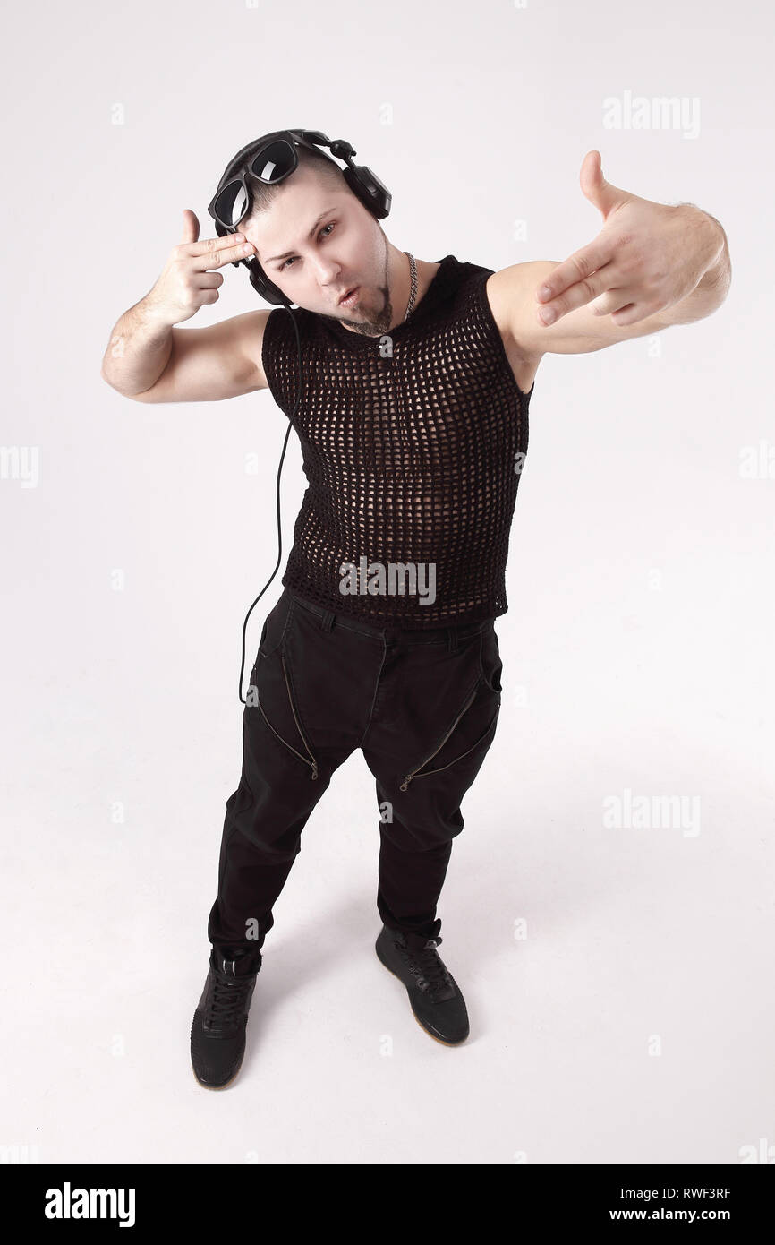 stylish young men of the rapper showing cool hand gesture Stock Photo