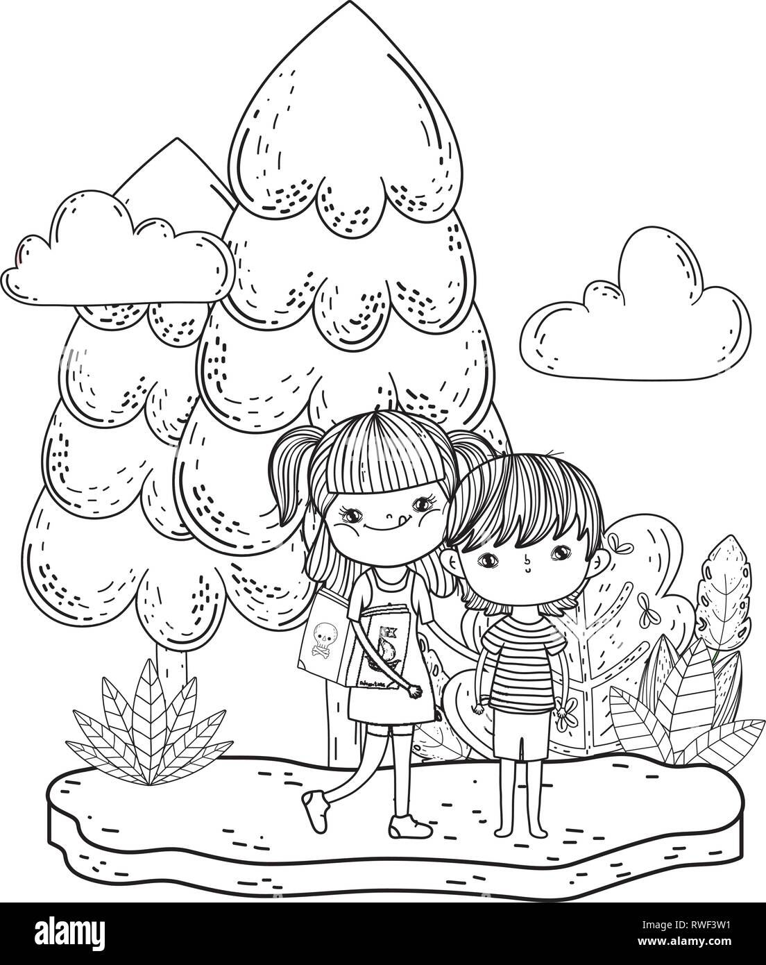 little kids couple in the landscape Stock Vector Image & Art - Alamy