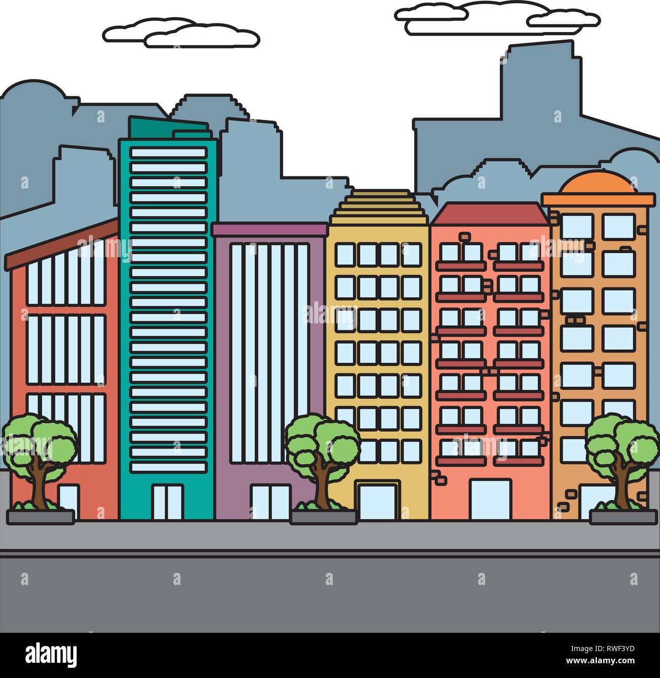 urban buildings cartoon Stock Vector