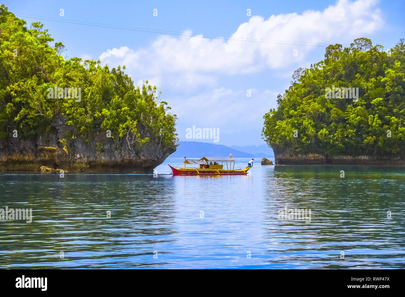 Philippines Tour Boat Landscape - Sohoton Cove, Siargao, Philippines Stock Photo