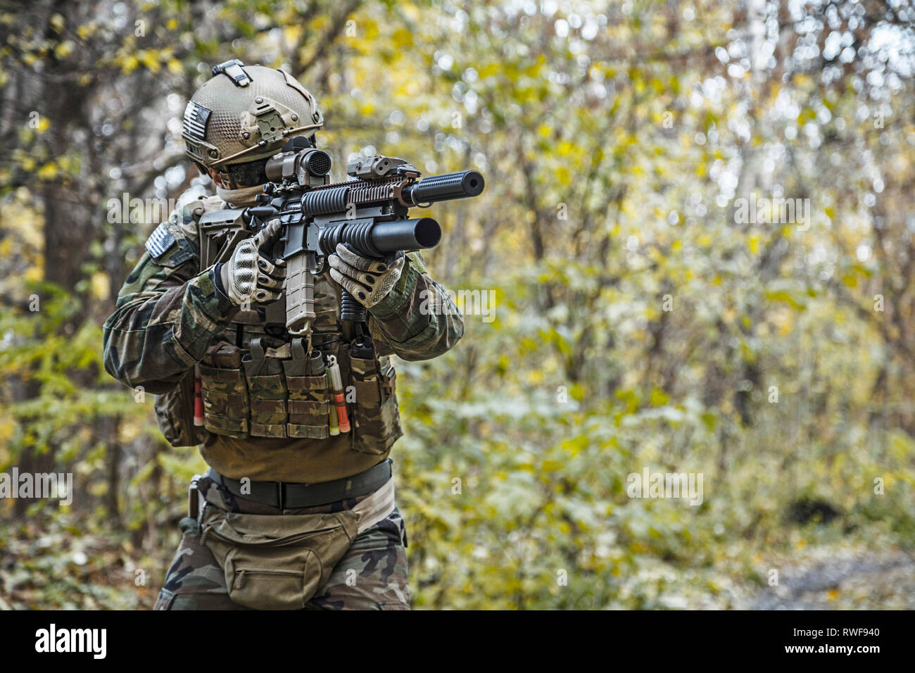 U.S. Marine Corps Marsoc raider wearing camouflage uniform in the forest  Stock Photo - Alamy
