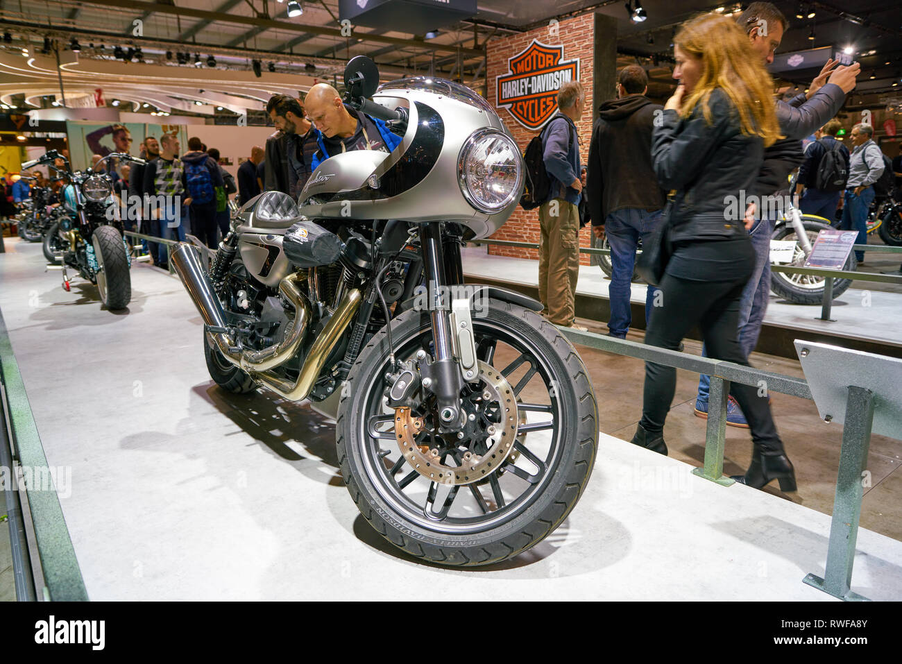 MILAN, ITALY - NOVEMBER 11, 2017: Harley-Davidson motorcycle is ...