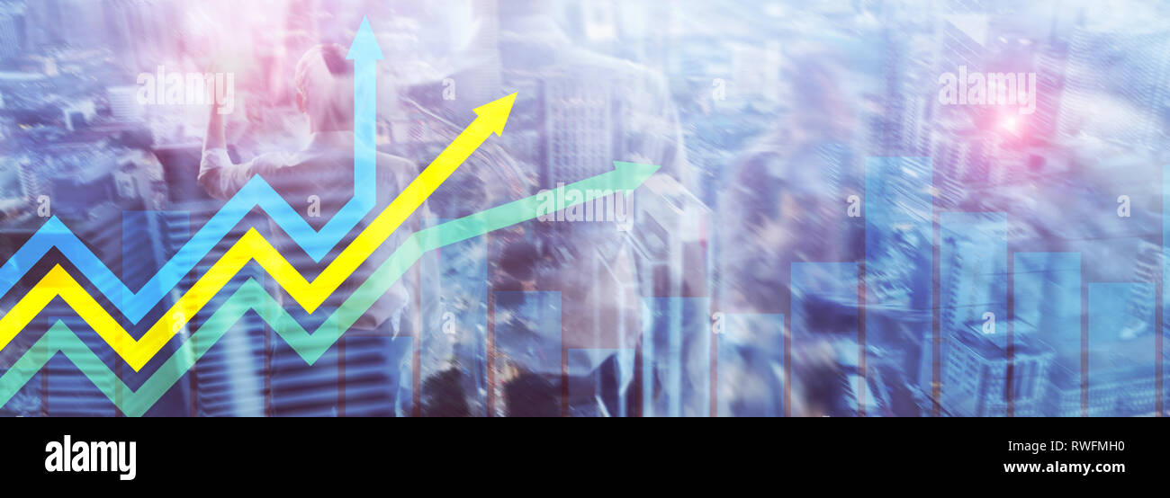 Financial growth arrows graph. Investment and trading concept. Stock Photo