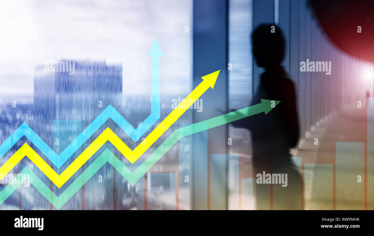 Financial growth arrows graph. Investment and trading concept. Stock Photo