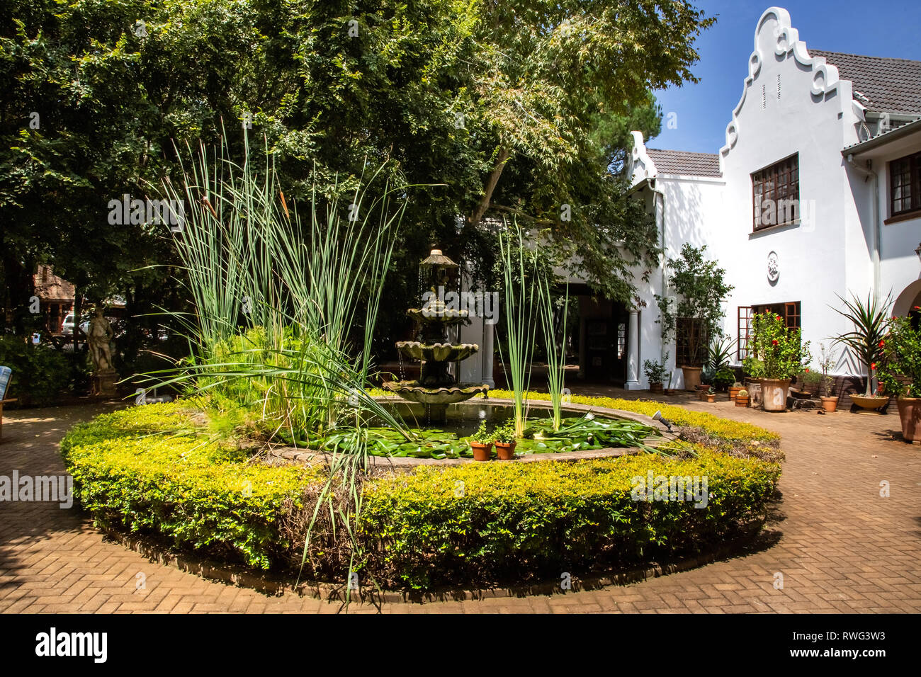 Pretoria, South Africa, 11 February - 2019: Exterior view of hotel in the cape dutch style. Stock Photo