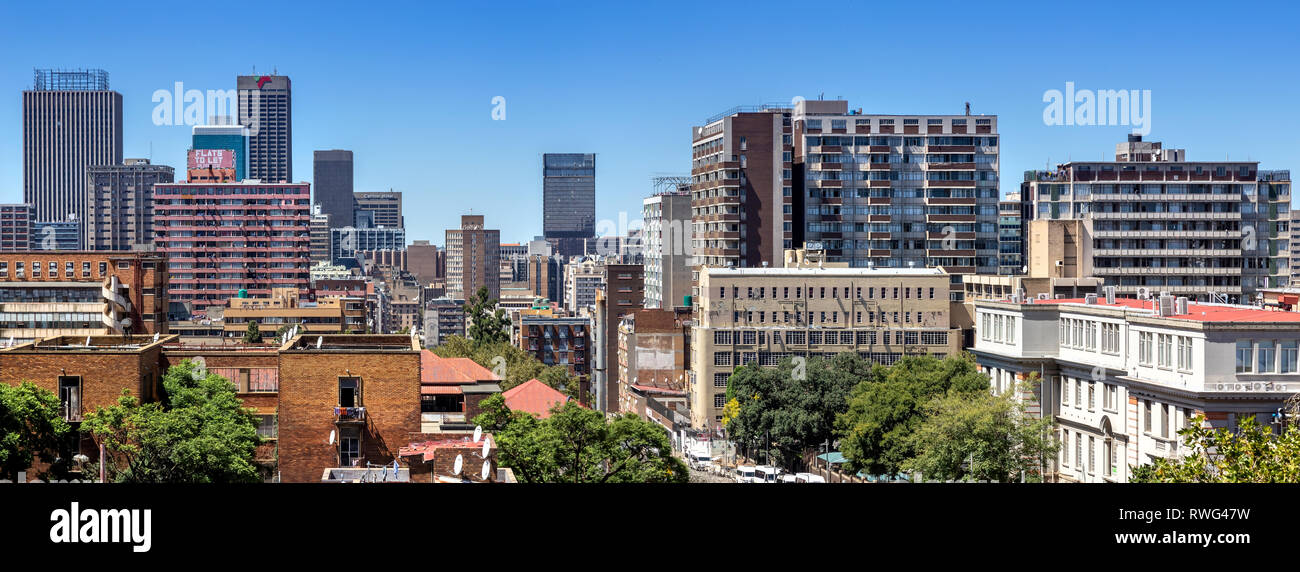 Johannesburg, South Africa, 17th February - 2019: View of city centre with skyscrapers and apartment buildings. Stock Photo