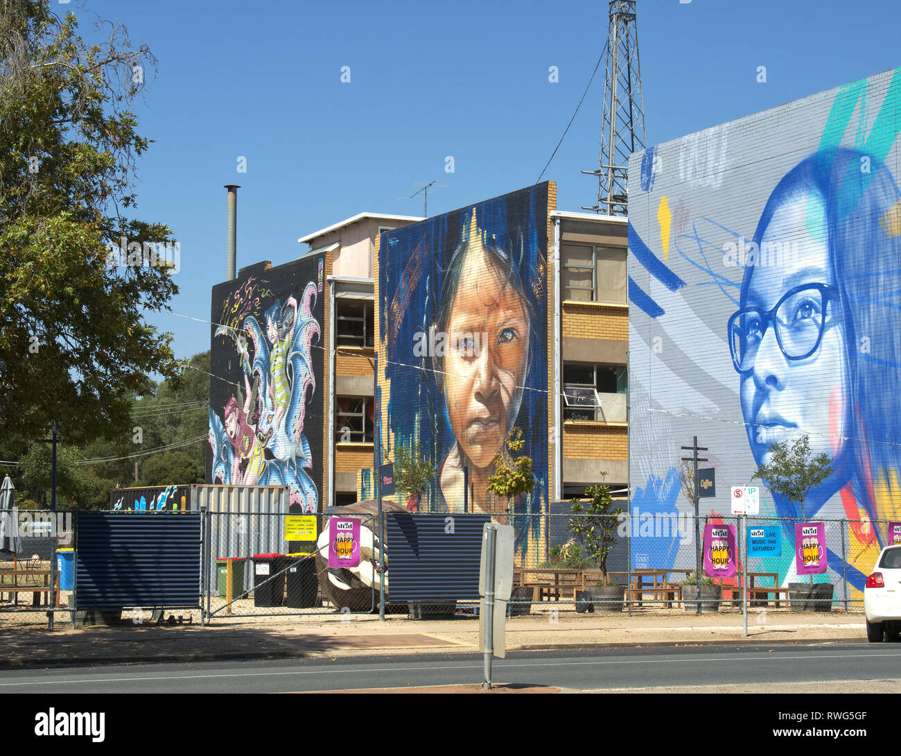 Benalla street art on buildings Stock Photo Alamy
