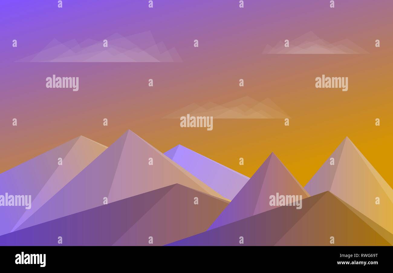 Mountains, blue sky, clouds Morning landscape Vector illustration. Stock Vector