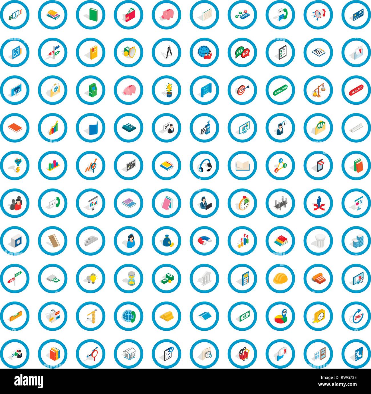 100 crew icons set, isometric 3d style Stock Vector