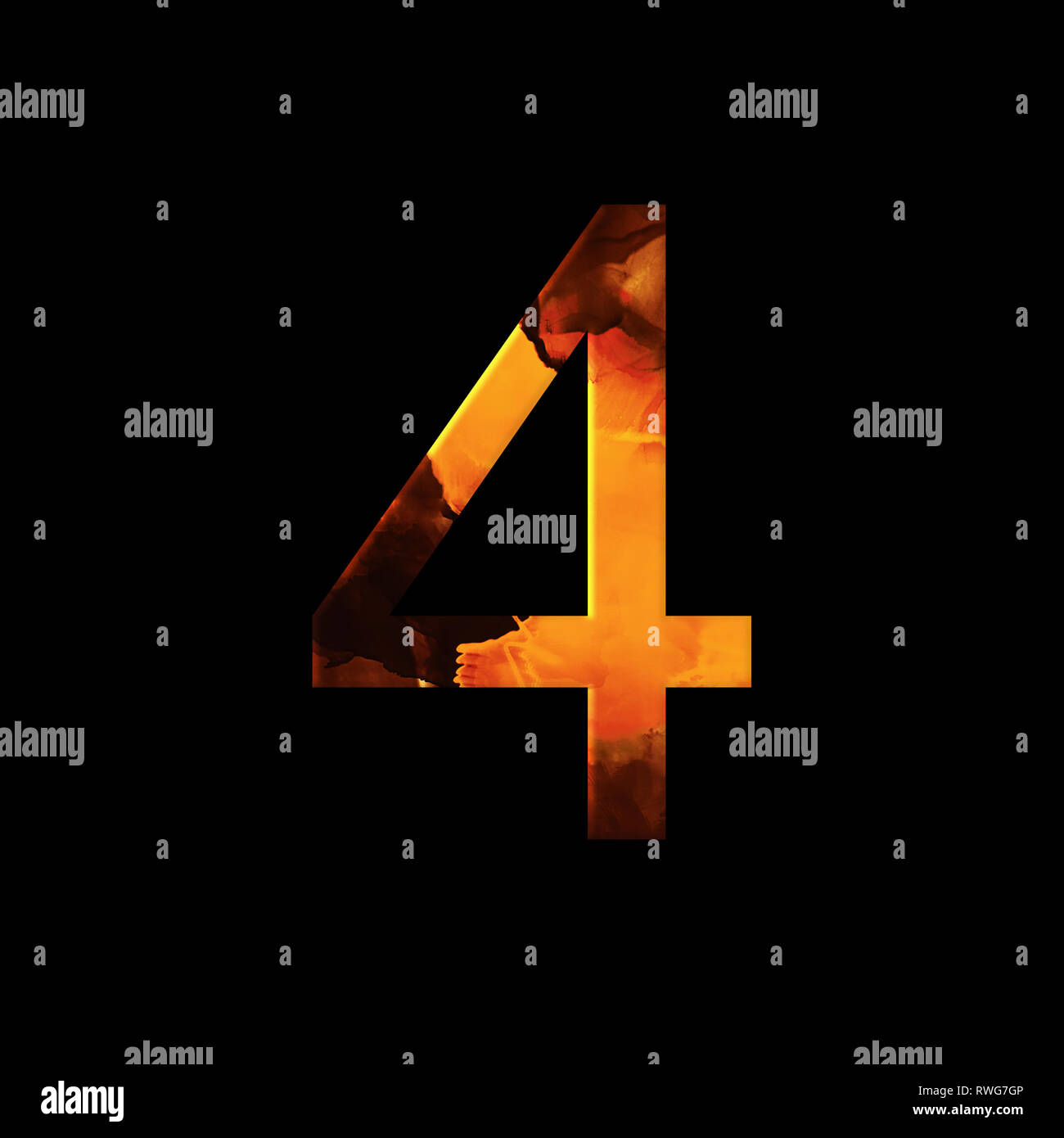 illustration painted watercolor, elements design, number 4 Stock Photo