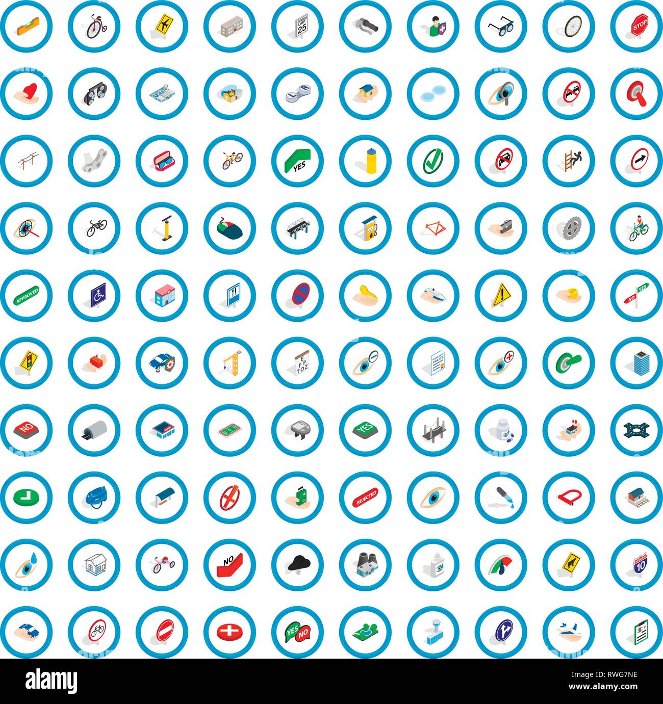 100 cross icons set, isometric 3d style Stock Vector