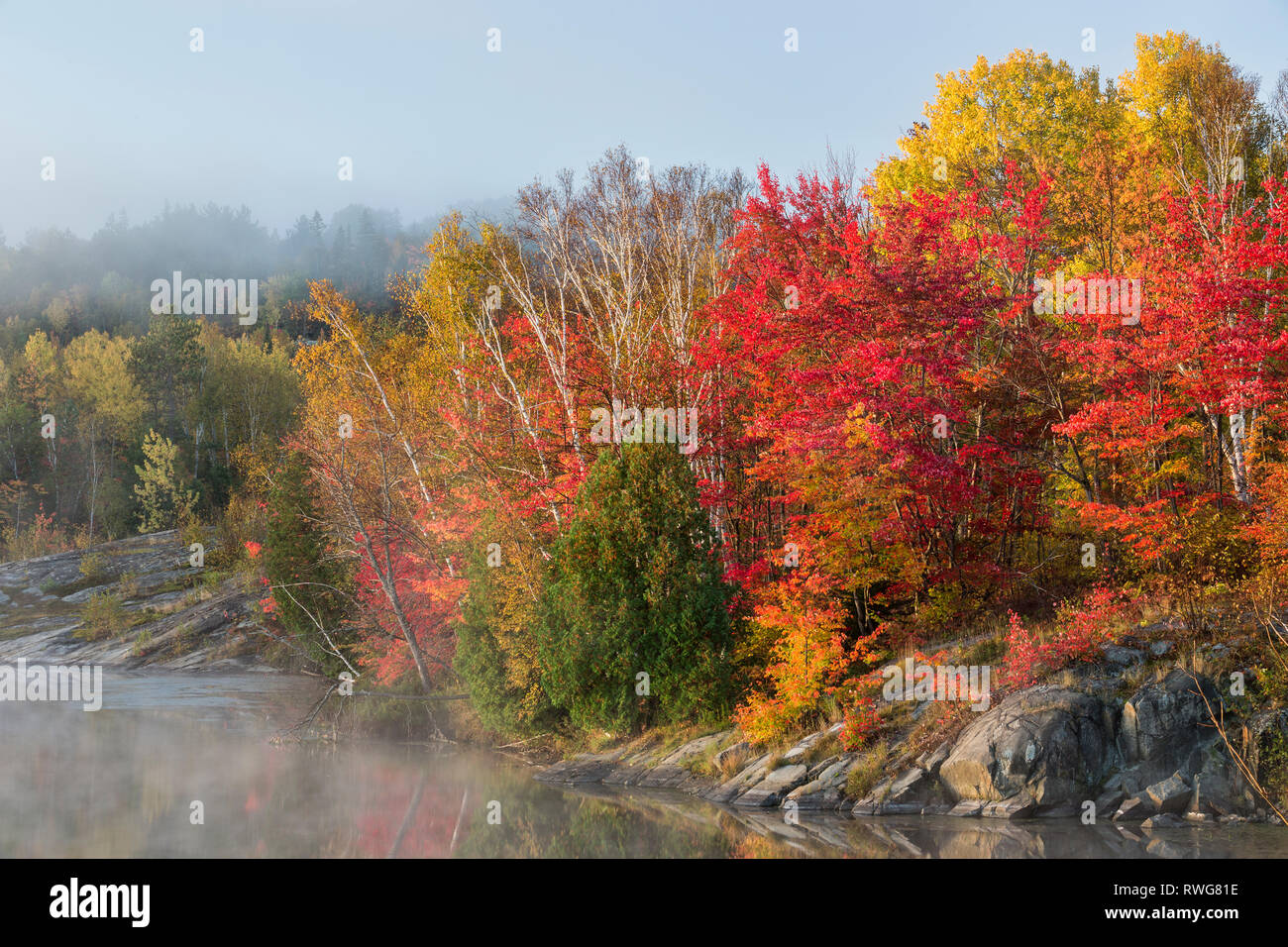 Brilliant fall colours, Simon Lake, Naughton, City of Greater Sudbury, Ontario Stock Photo