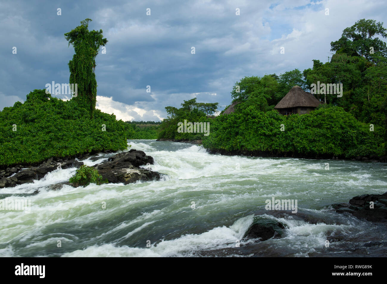 Rapids at Wildwaters Lodge on the Upper Nile, Kalagala, Uganda Stock Photo