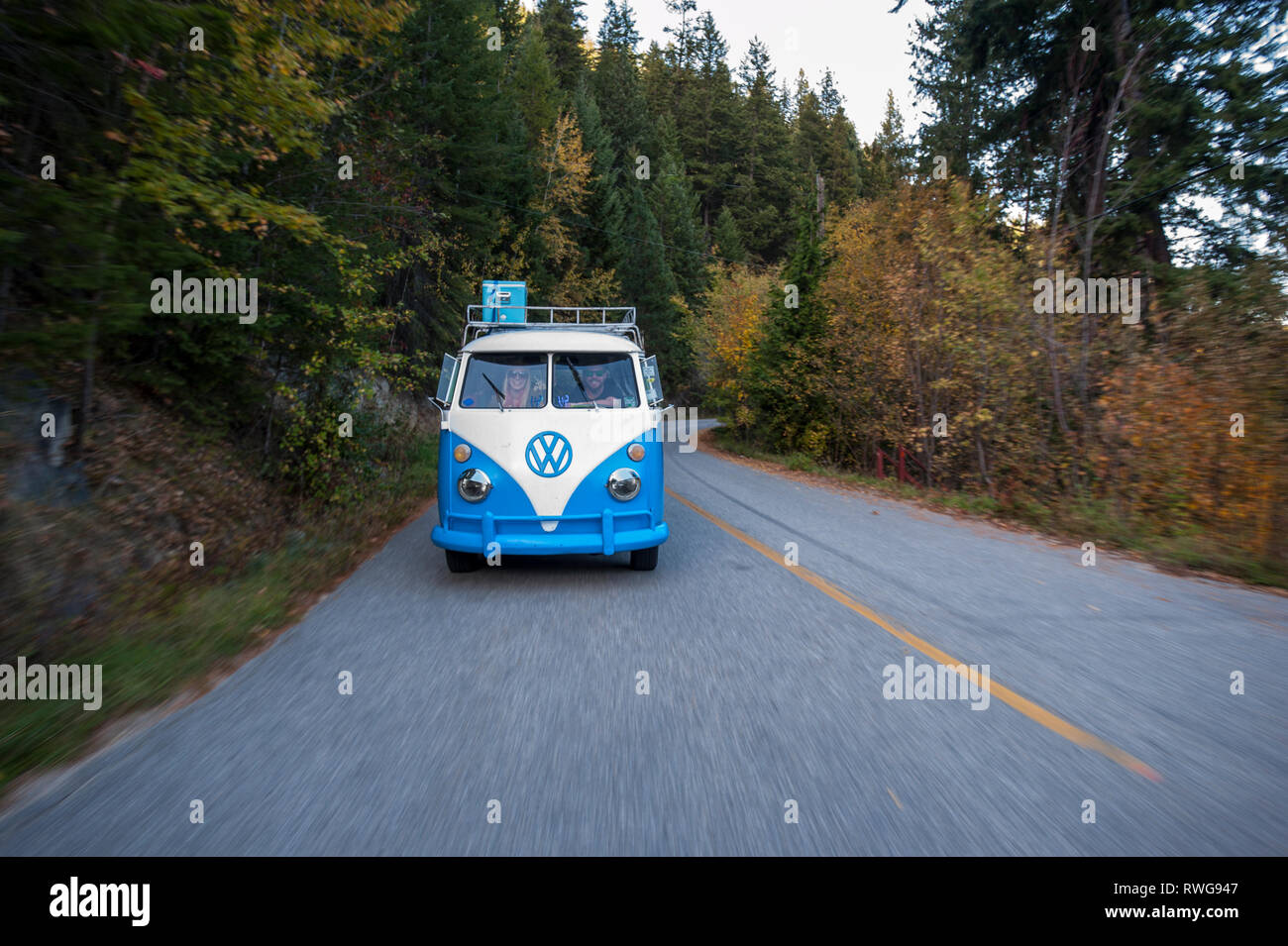 Driving A vintage VW van in and around Nelson BC Stock Photo