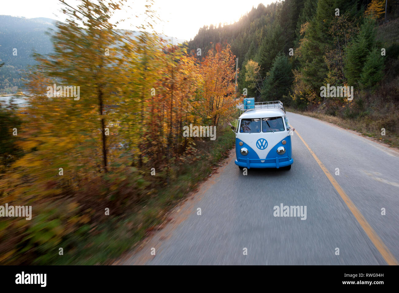 Driving A vintage VW van in and around Nelson BC Stock Photo
