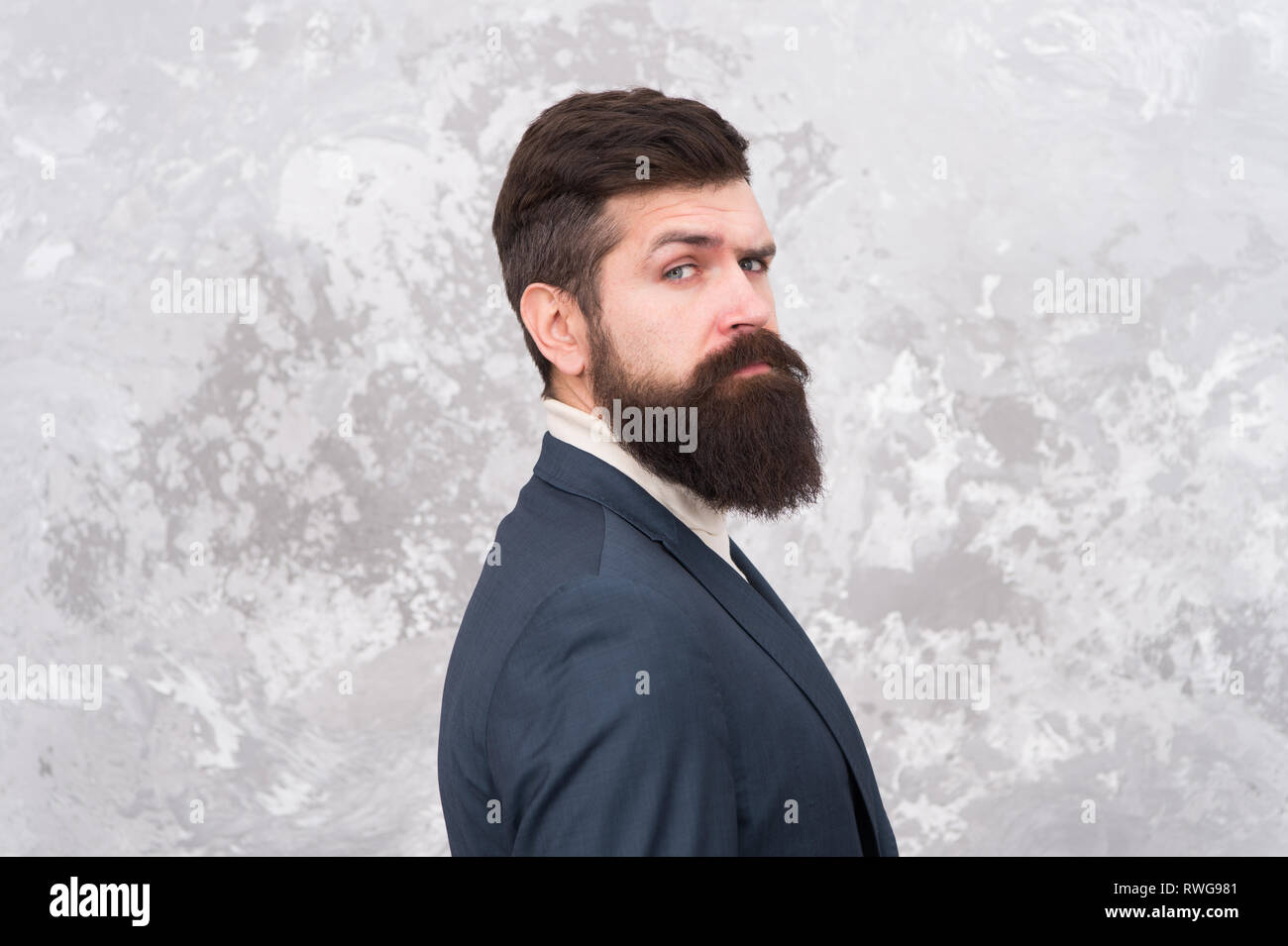 Guy Brutal Fashion Model With Long Beard And Mustache Business