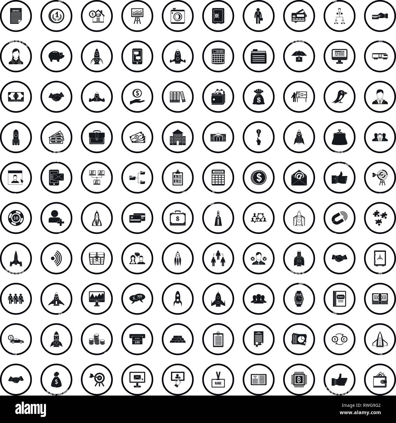 100 partnership startup icons set, simple style  Stock Vector