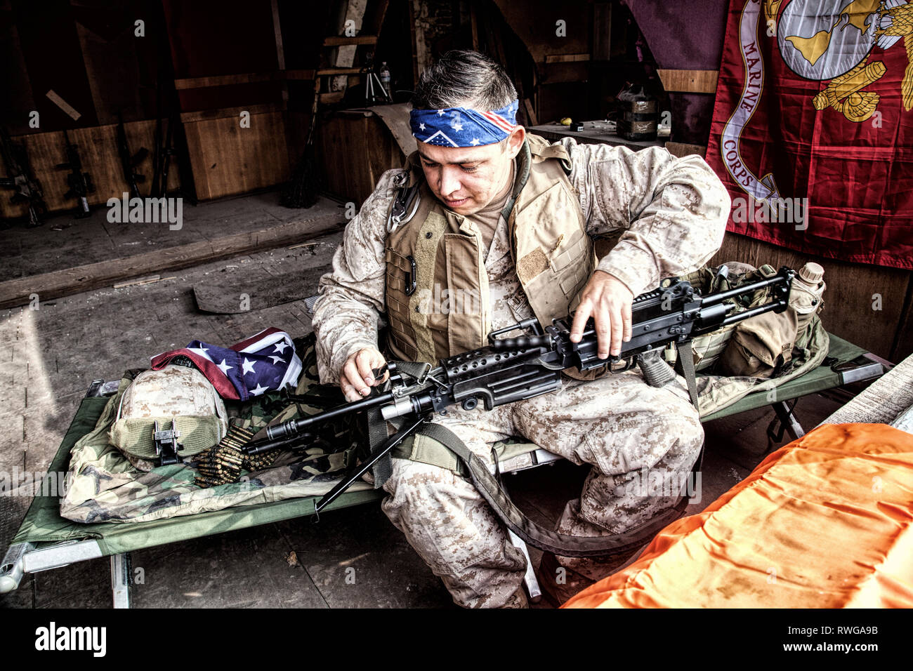 Marine disassembling and cleaning machine gun Stock Photo Alamy