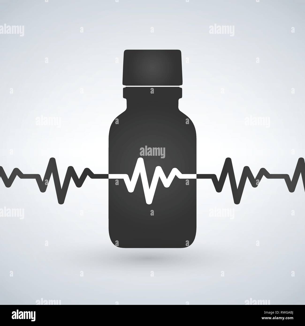 Pills bottle with heartbeat icon. Cardio supplement. Medications. Silhouette symbol. Vector isolated illustration Stock Vector