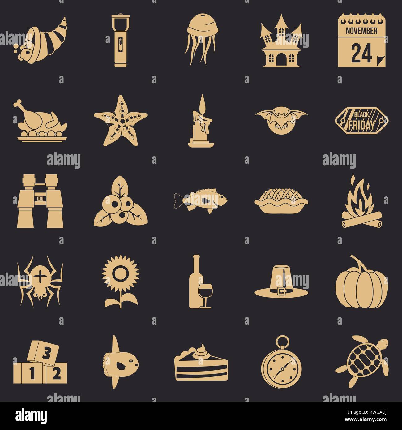 Autumn walk icons set, simple style Stock Vector