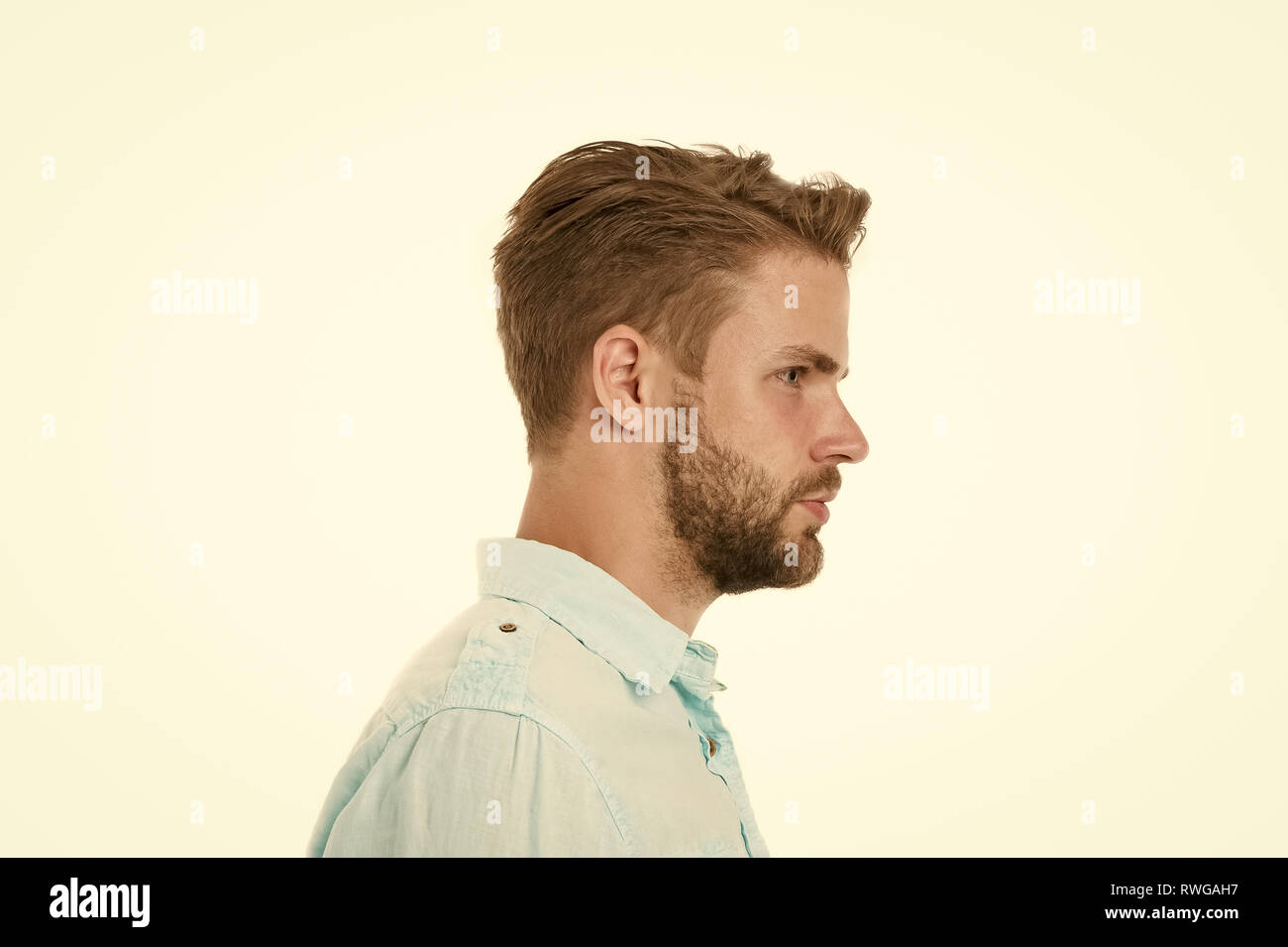 Profile Of Man With Beard On Unshaven Face Isolated On White