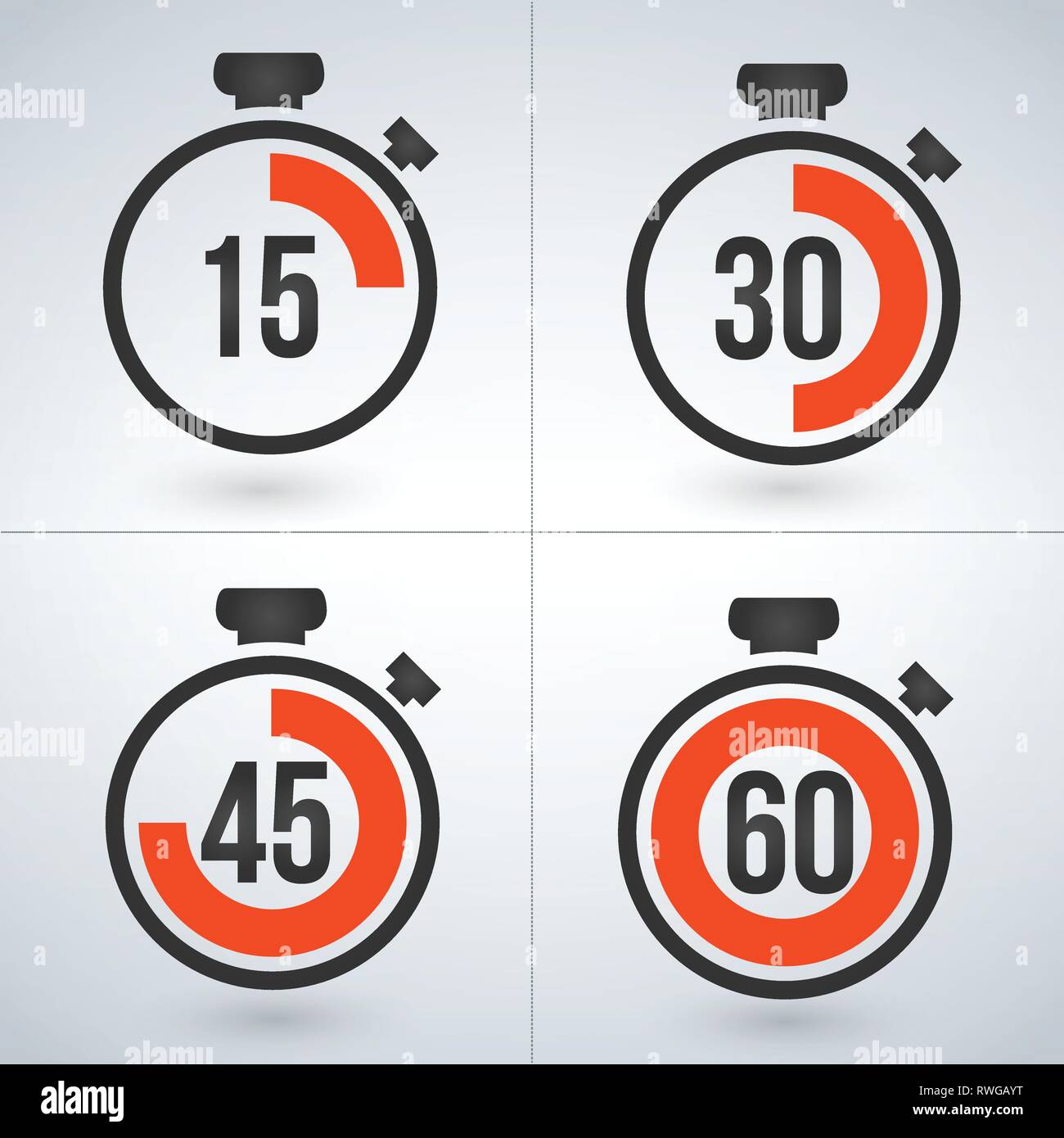 stopwatch set for every 15 minutes. vector illustration isolated on