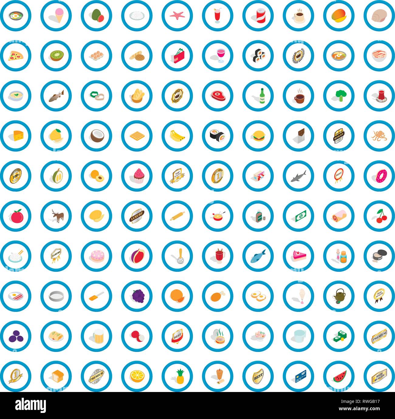 100 cupcakes icons set, isometric 3d style Stock Vector