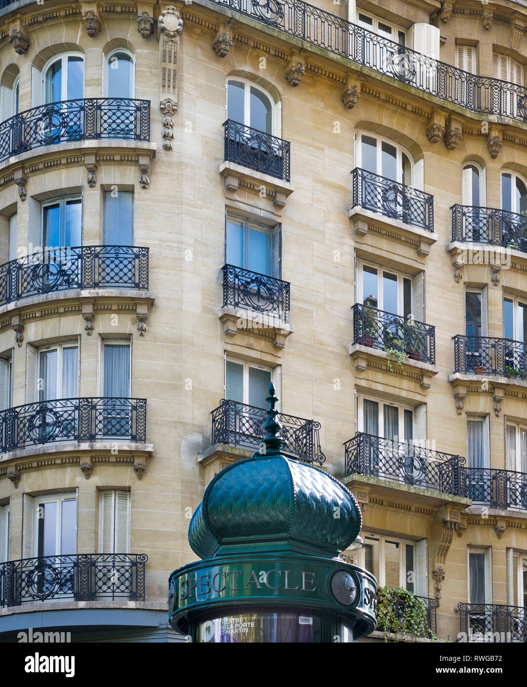 Facade of a typical central Paris apartment building Stock Photo