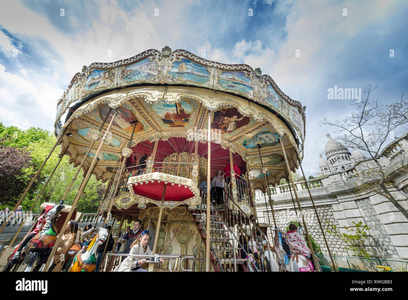 Traditional carousel on Montmartre Stock Photo