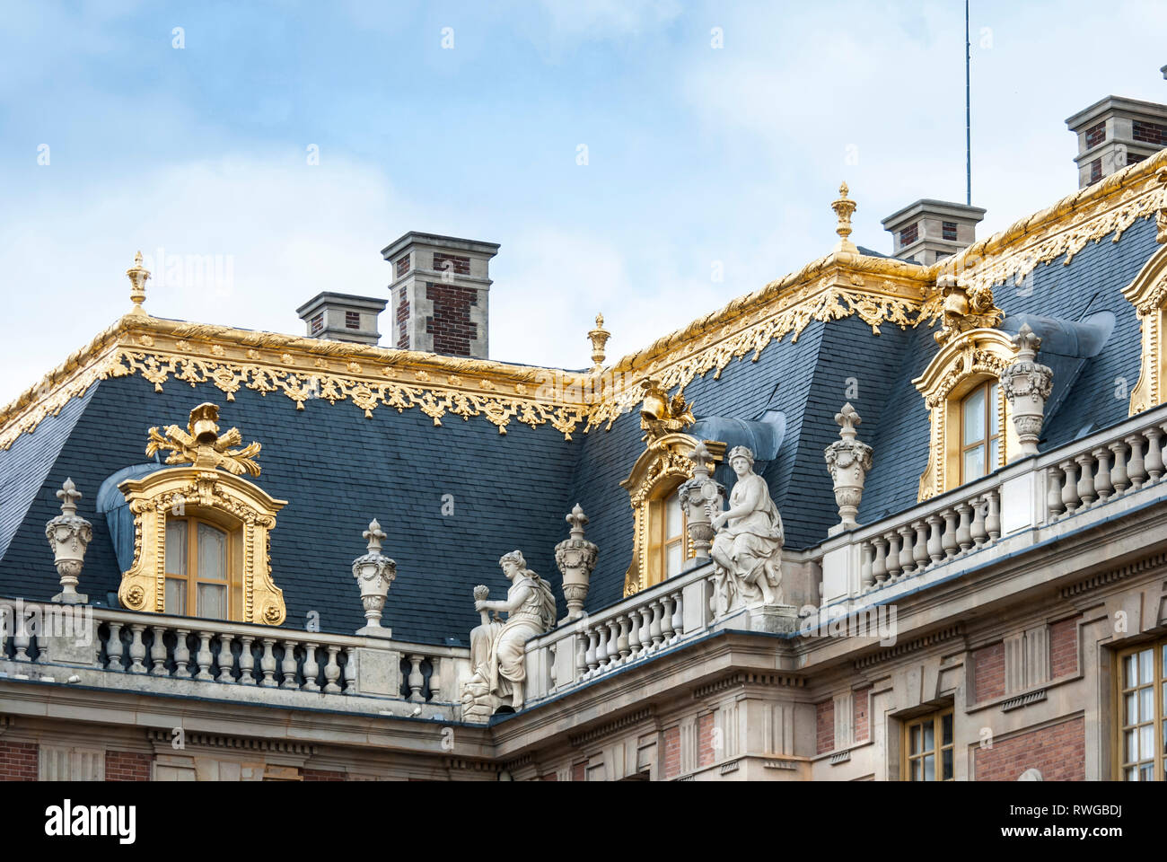 Gilded roof decoration of Versailles Palace Stock Photo