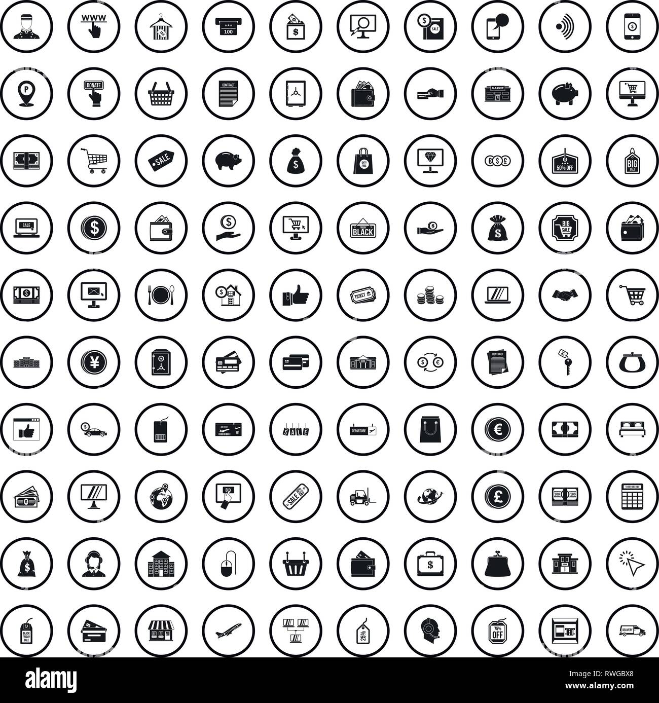 100 payment icons set in simple style Stock Vector