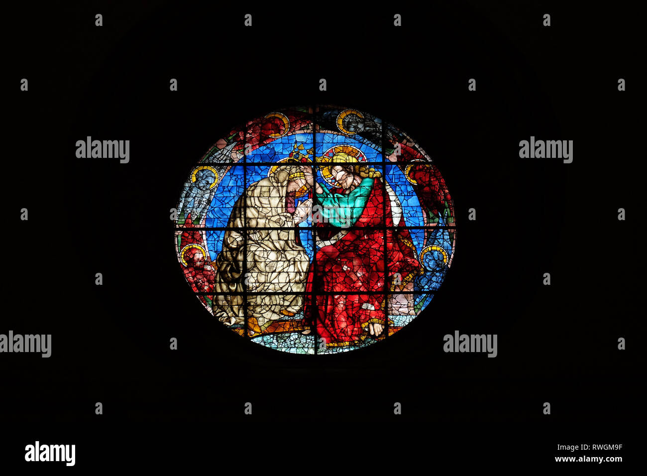Coronation of the Virgin by Donatello, stained glass window in the