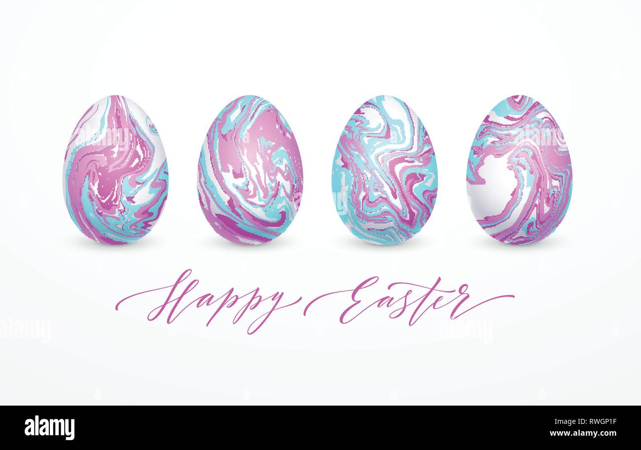 Set of pastel colors marbled easter eggs. Vector illustration Stock Vector