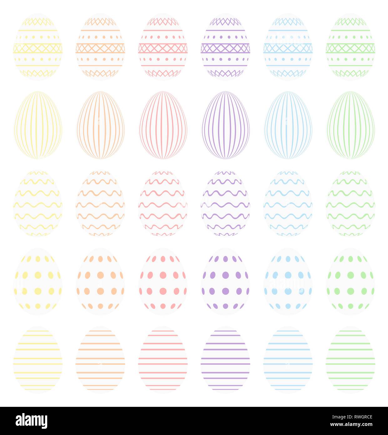 White Easter eggs with pastel decoration. High quality vector od easter eggs. Stock Vector