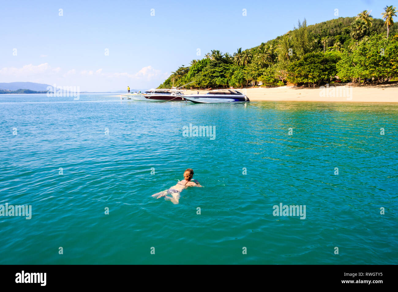 Koh Rang Woman swimming off Koh Rang, Phuket, Thailand Stock Photo - Alamy
