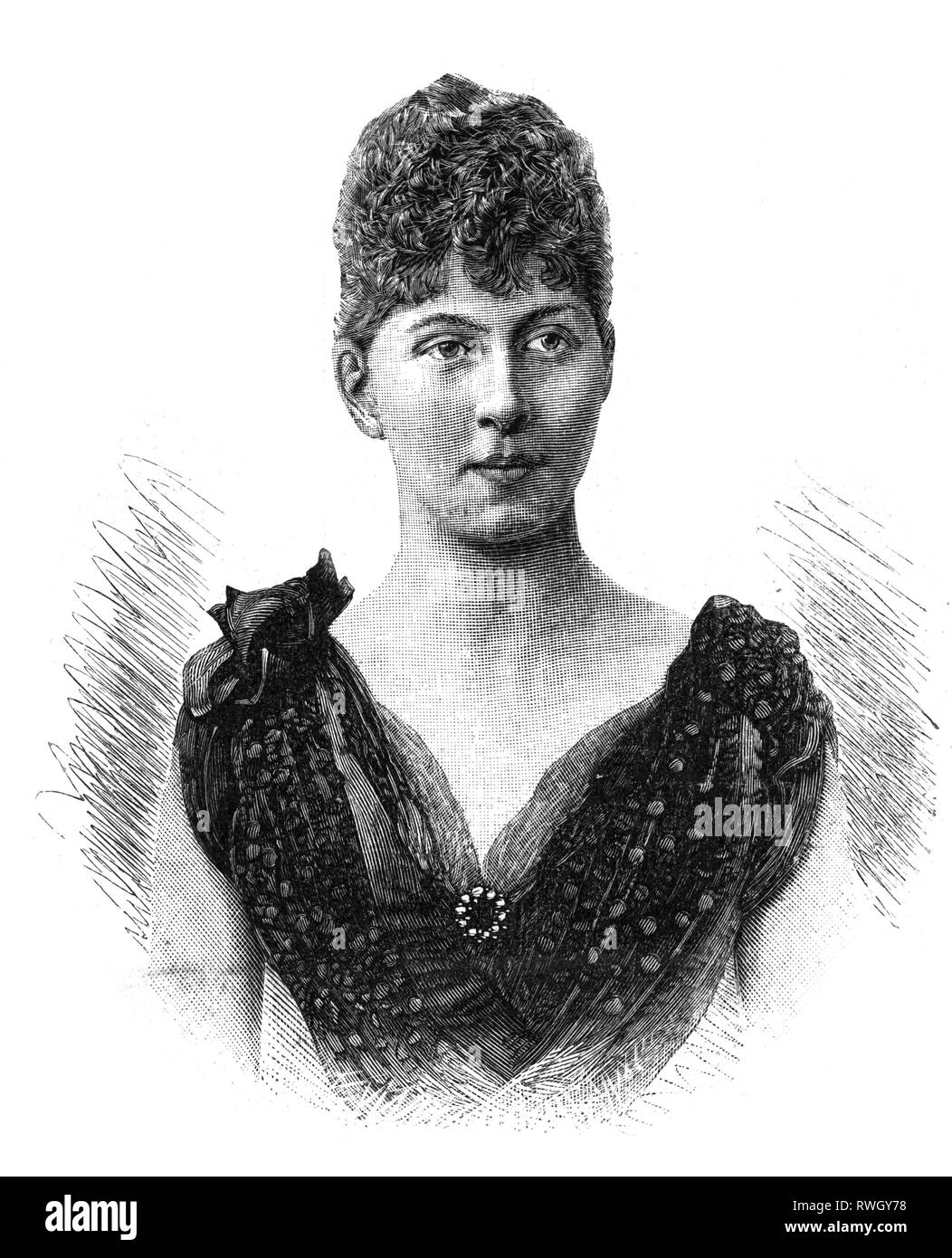 Viktoria, 12.4.1866 - 13.11.1929, Princess of Schaumburg-Lippe, half-length, wood engraving, 1890, Additional-Rights-Clearance-Info-Not-Available Stock Photo