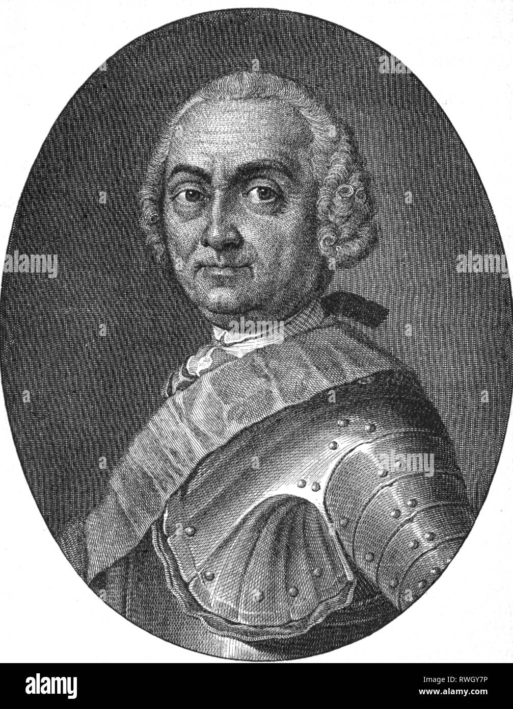 Schwerin, Kurt Christoph Count of, 26.10.1684 - 6.5.1757, German general, portrait, copper engraving by Philipp Andreas Kilian based on painting by Johann George Stranz, 18th century, Artist's Copyright has not to be cleared Stock Photo