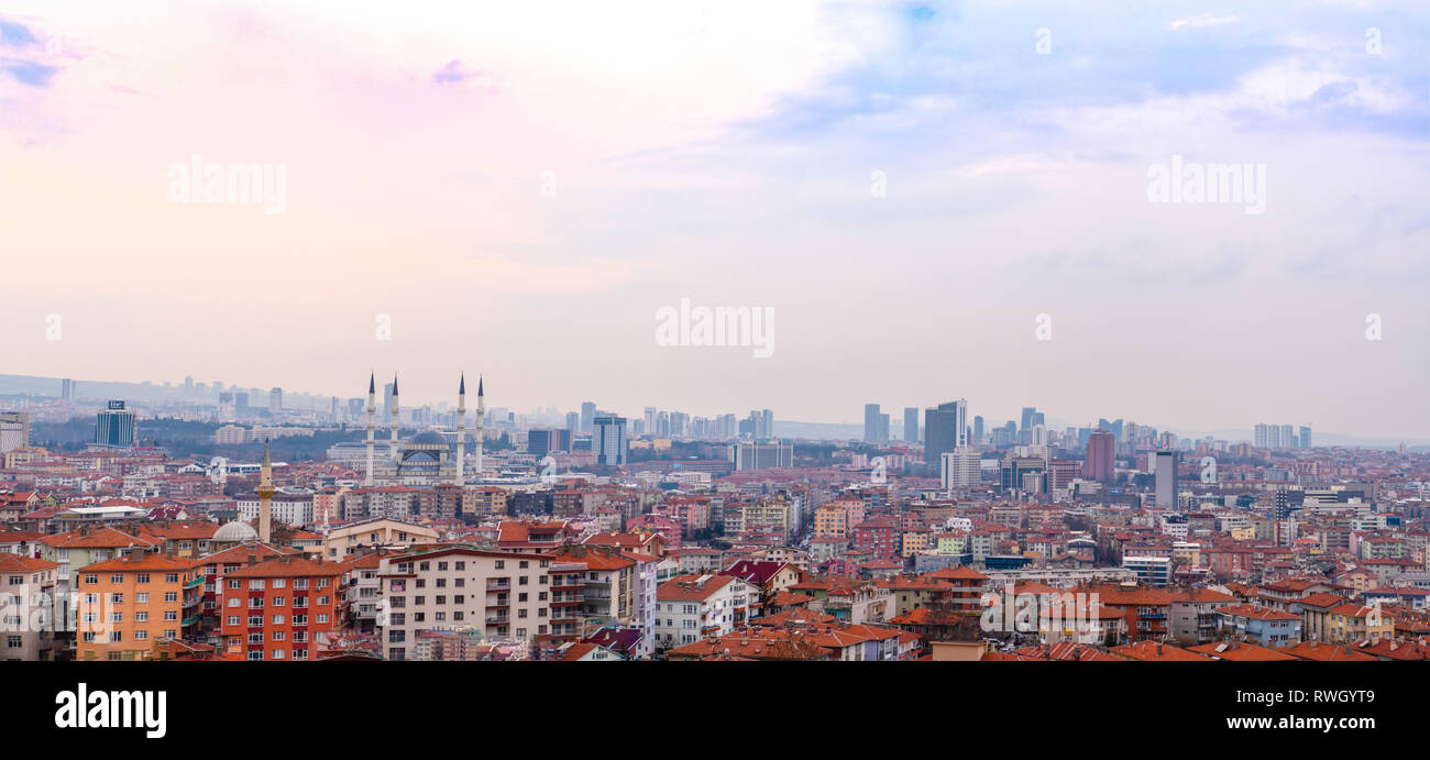 Ankara/Turkey-March 02 2019: Panoramic Ankara view with Kocatepe Mosque ...