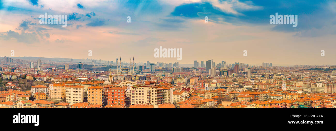 Ankara/Turkey-March 02 2019: Panoramic Ankara view with Kocatepe Mosque ...