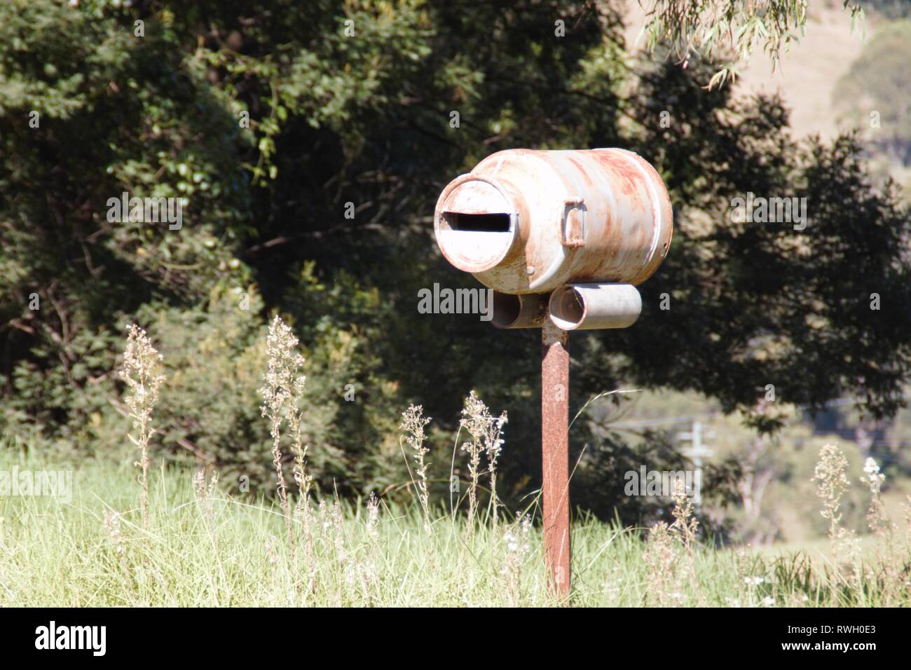 Milk cane mail box somewhere in Australia Stock Photo Alamy