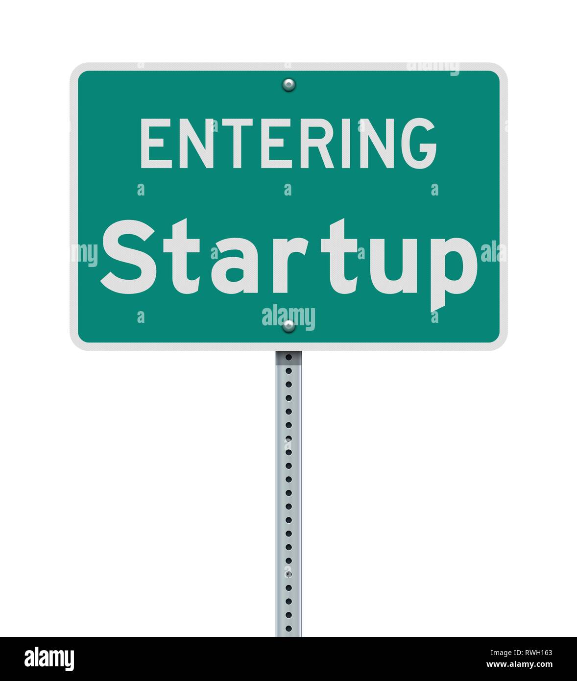 Vector illustration of the Entering Startup (Washington State) green road sign Stock Vector