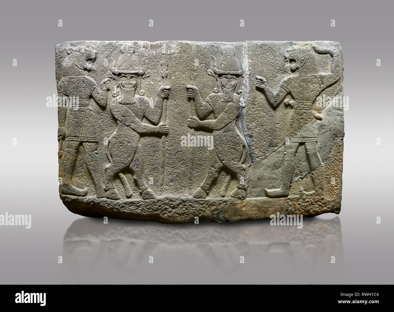 Hittite relief sculpted orthostat stone panel of Herald's Wall. Basalt, Karkamıs, (Kargamıs), Carchemish (Karkemish), 900-700 B.C. Anatolian Civilisat Stock Photo