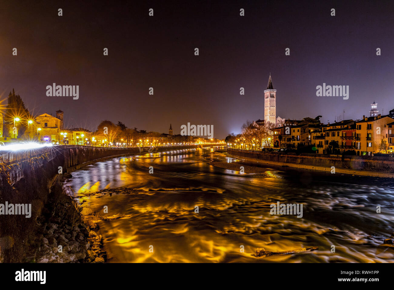 Italy Veneto Verona - river Adige by night Stock Photo - Alamy